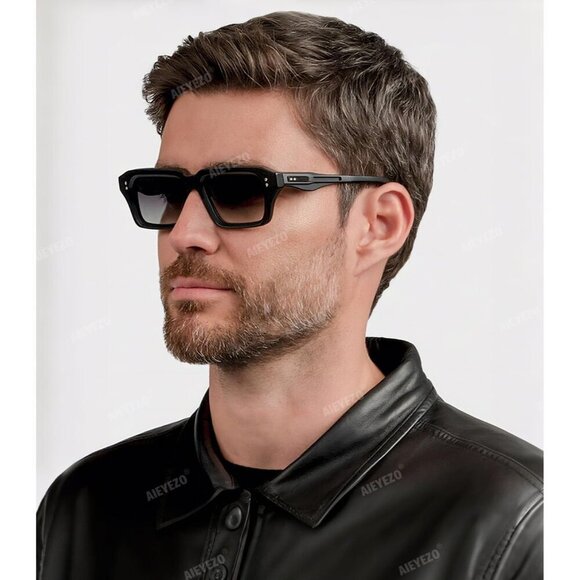 Retro Rectangle Matte Black Sunglasses Men Women Fashion Square Frame Shades P1008 - Rectangle Retro Vintage Polarized Sunglasses – Iris  main image 3